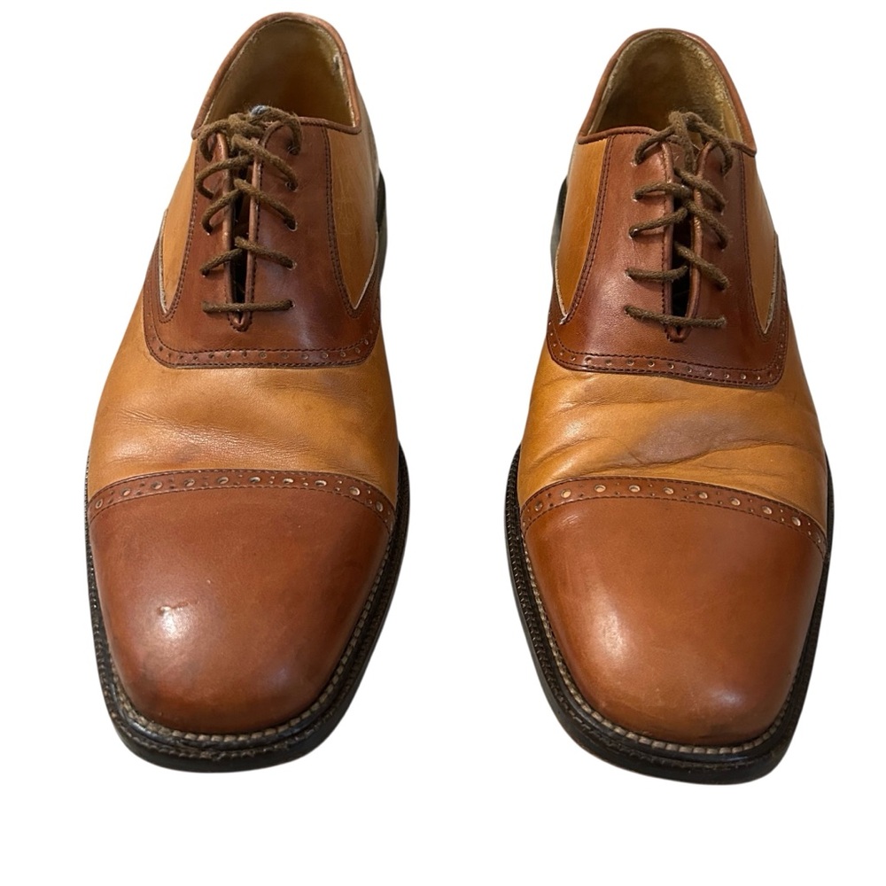 Johnston & Murphy Cellini Leather Oxford Dress Shoes Brown 2-Tone Lace Ups Sz 9M - Picture 2 of 12